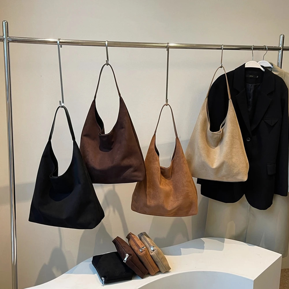 Ship from US Women Suede Bucket Bag Ladies Large Capacity Retro Handbag Trendy with Pocket Shoulder for Girls Work Travel Shopping 250227FBB