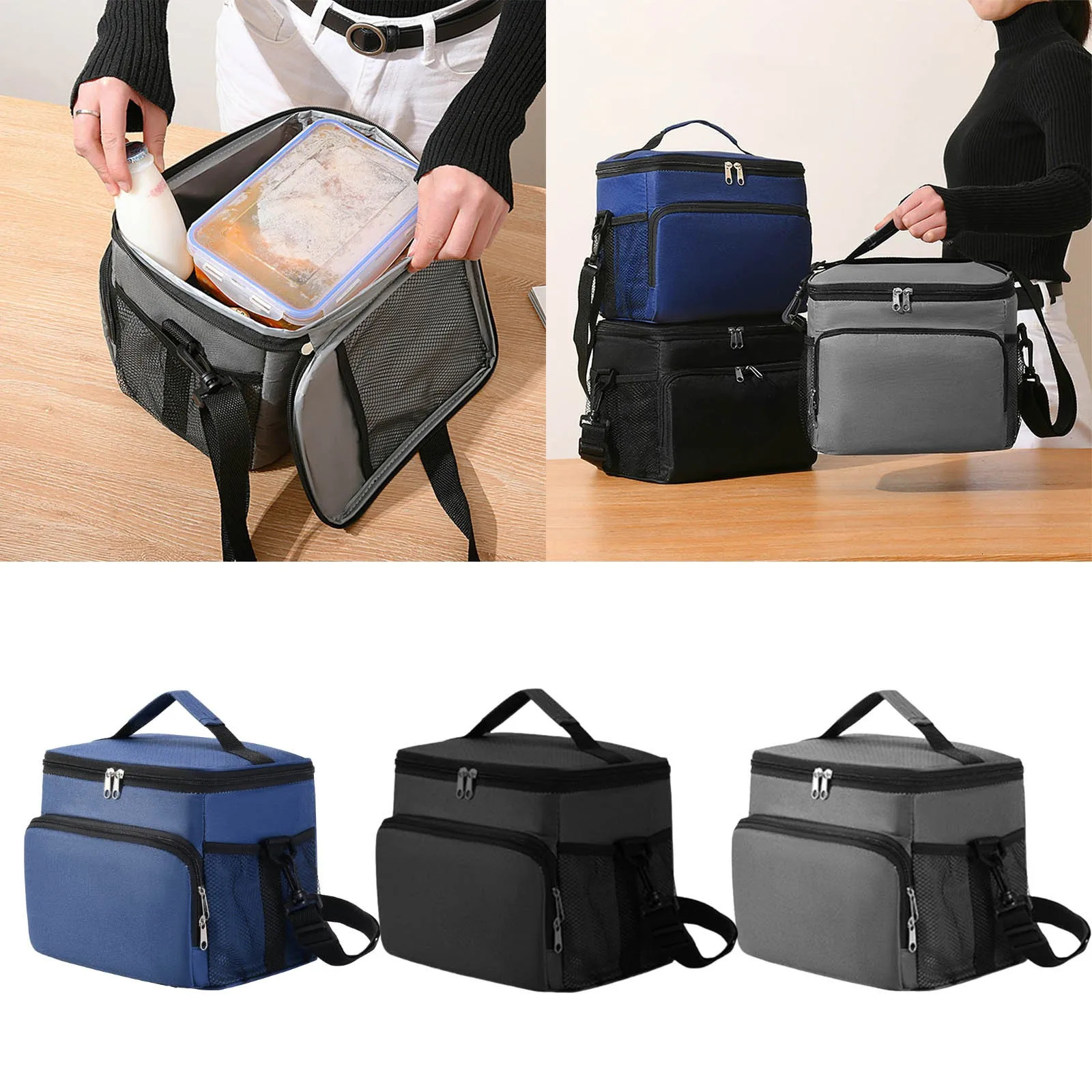 Ship from US Large capacity bag portable lunch box aluminum honeycomb packaging reusable food storage and silicone lid 250227FBB
