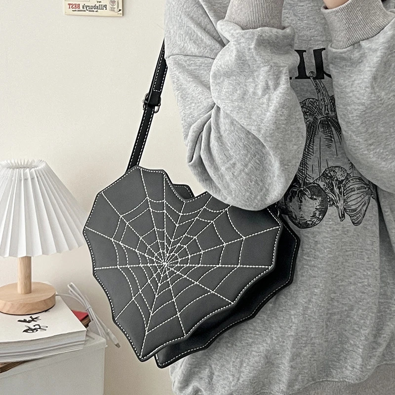 Ship from US Gothic womens shoulder bag Halloween girl PU leather backpack Cobweb cross body handbag 250227FBB