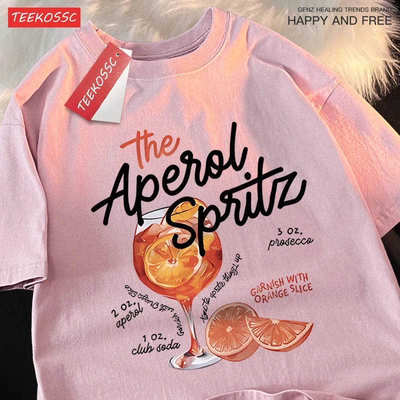 Iced Lemon Wine Beverage Print T Shirts Men Women Cute Crewneck Clothes Loose Summer T-Shirts Fashion Cotton Short Sleeve 250226