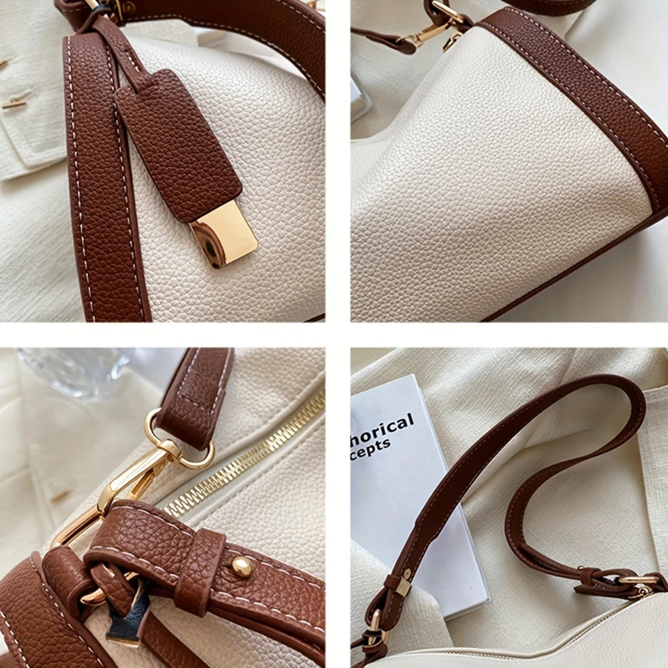 Ship from US Vintage Contrast Color Boston Bag Top Handle Satchel Shoulder Womens Versatile Handbag Purse 250227FBB