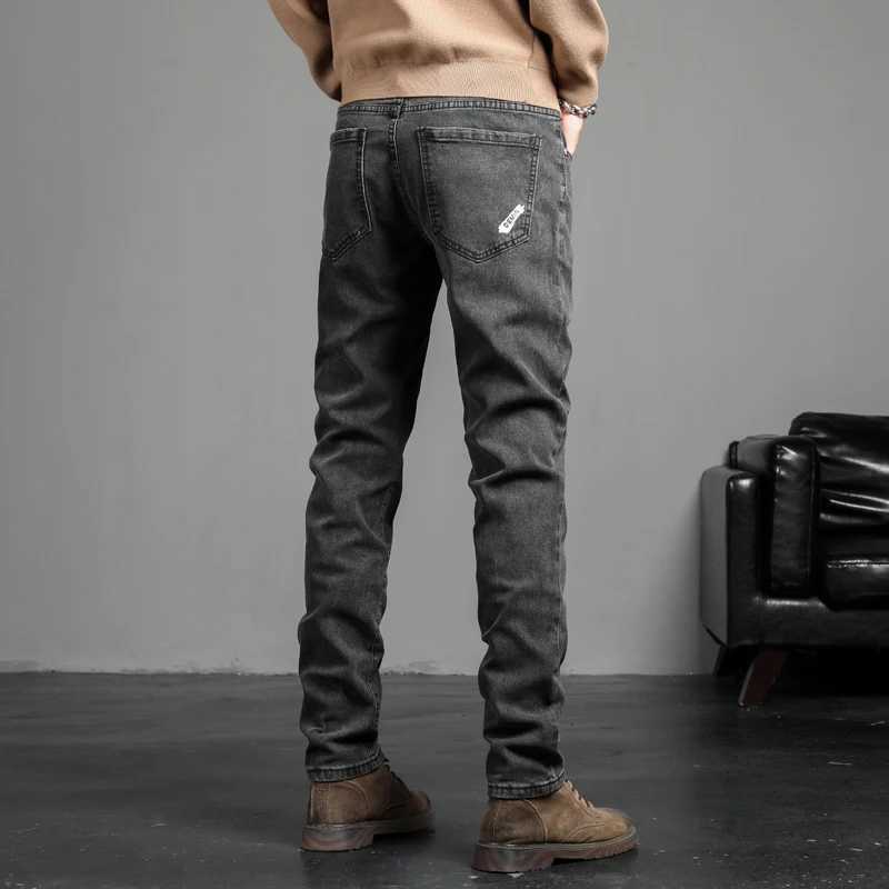 2023 Autumn New Winter Mens Jeans Retro Blue Solid Color Elastic Classic Jeans Mens Ultra Thin Fashion Jeans Trouser Mens 27-38 X250227