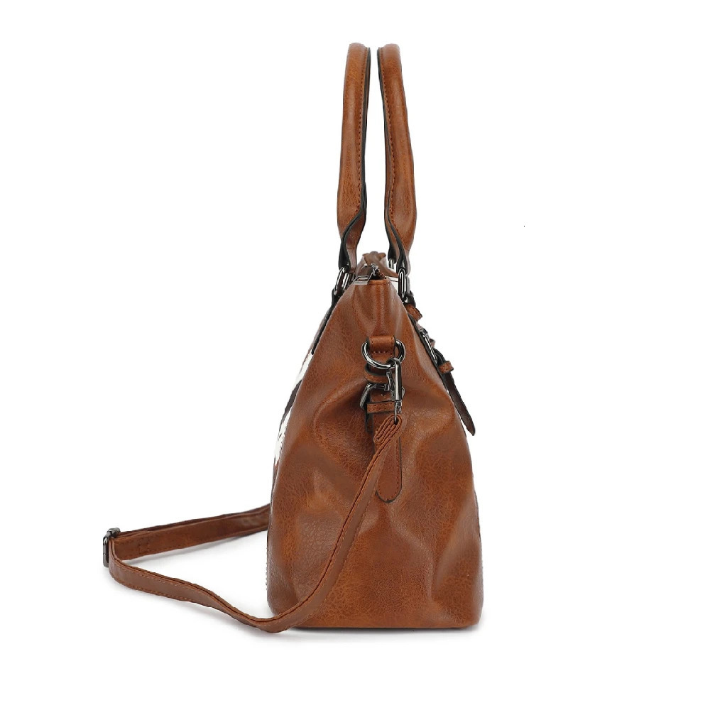 Ship from US 2PC Set Purses Tote Bag For Women Handbags PU Leather Large Shoulder Cow Pattern Work Bags With MultiPockets 250227FBB