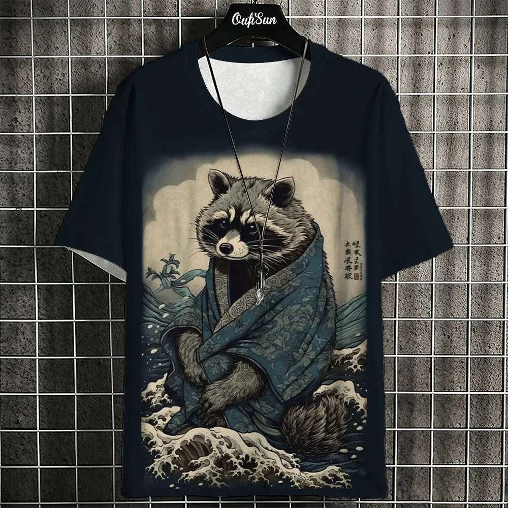 2025 New Cartoon Cat Pattern Men's T-shirt 3D Printed Designer T-shirt Men's Casual Pullover Summer Round Neck Sports Shirt Top Loose Daily 