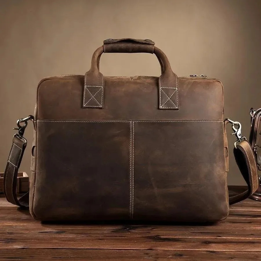 Ship from US Vintage Leather Business Travel Messenger Bag Handmade briefcase 250227FBB
