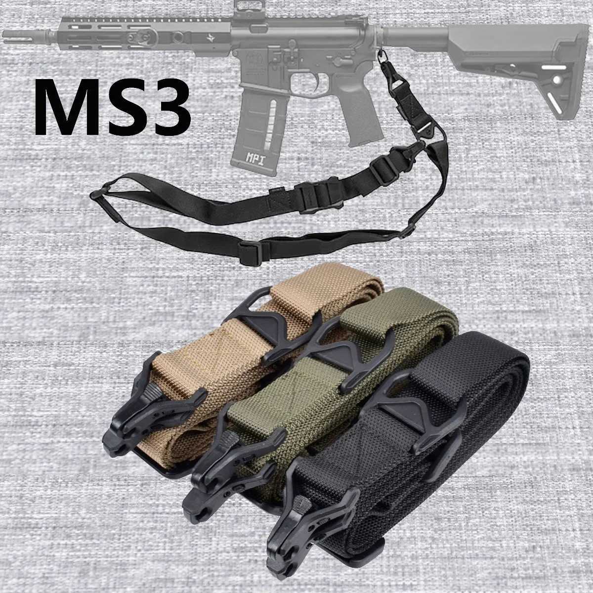MS3 Gun Sling Multi-Mission Sling Strap Outdoor AR AK Rif Universal Gun QD sling Tactical Adjustable Airsoft Gun Belt Rope W250227