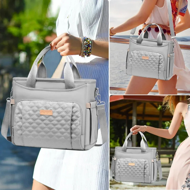 Ship from US Insulated lunch bag for women box type handbag work large leak proof cooler with detachable strap reusable advertisement 250227FBB