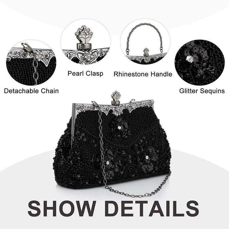 New Arrival Women Embroidered Beaded Sequin Evening Handbag Vintage Shoulder Bag Purse for Wedding Bridal Prom Party Elegant Top Handle Bag T250227