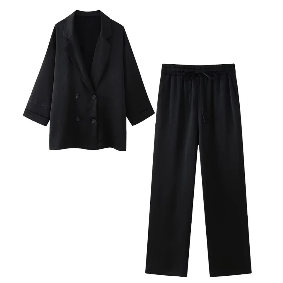 PB ZA Spring Womens Fashion Elegant Edition Wrinkle Effect Double Corset Coat Straight Leg Trouser Set 250226