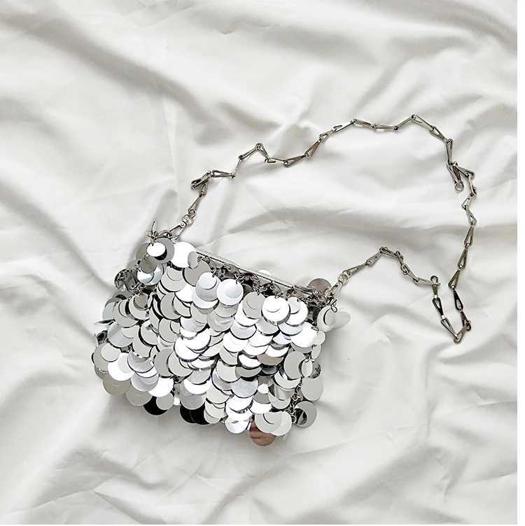 Women Glitter Handbag Designer Jewelry Metal Sequin Chain Woven Bag Evening Bags Cluh Travel Holiday Shoulder Bag HandbagXJ250227