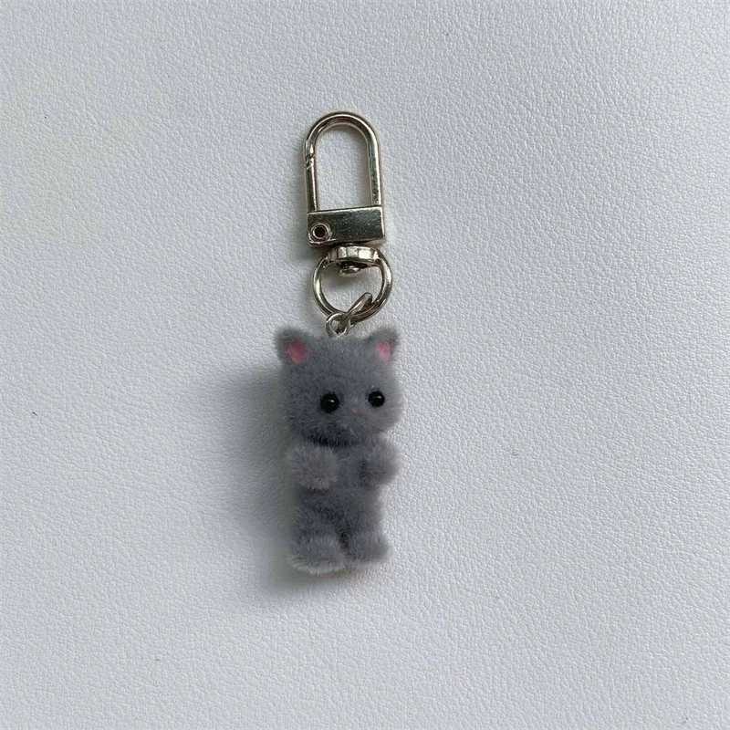 Cute 3D Flocking Kitten Keychain Cat Couple Mobile Phone Pendant Car Keyring Earphone Backpack Charms Bag Decor Z250227