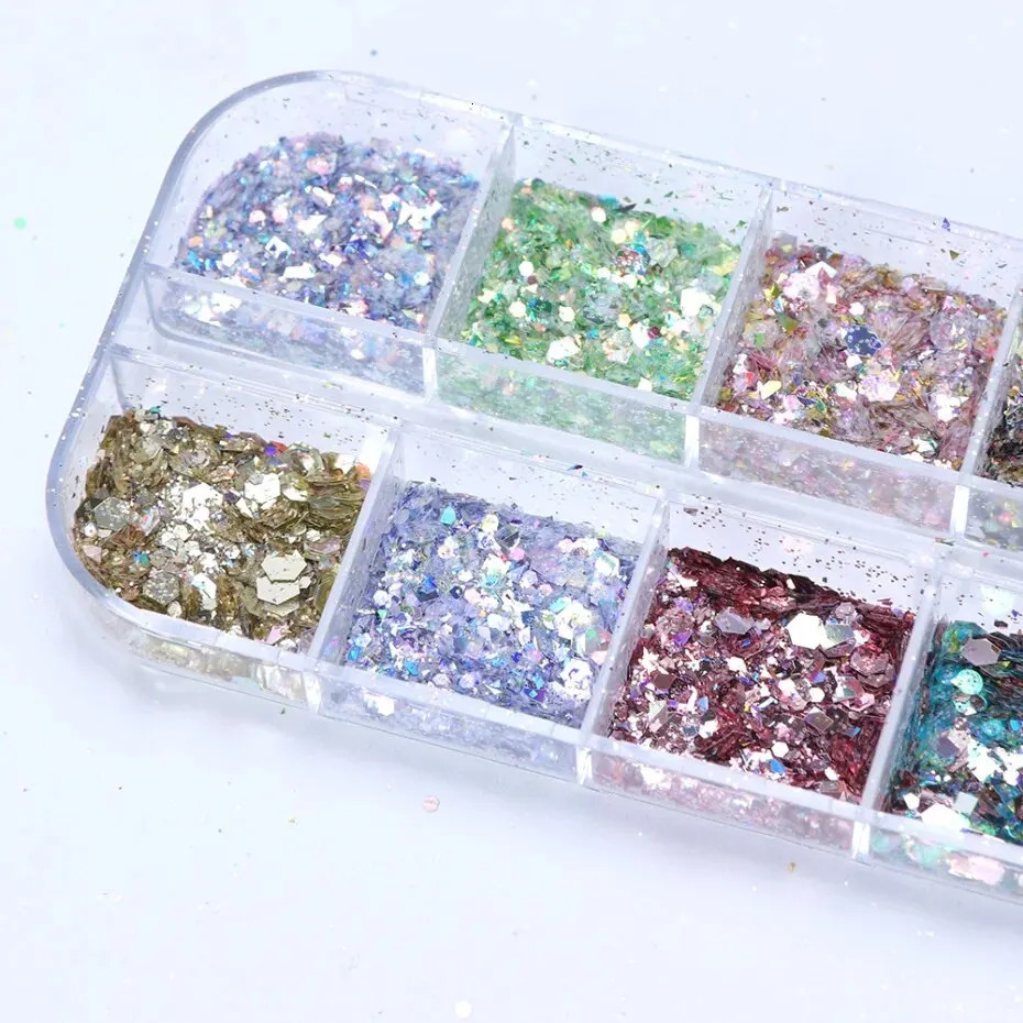 Mermad Iridescent Mixed Hexagon Nail Glitter Sequins Holographic Spangles Flakes Nail Art Powder Gel Polish Manicure Accessories 250227