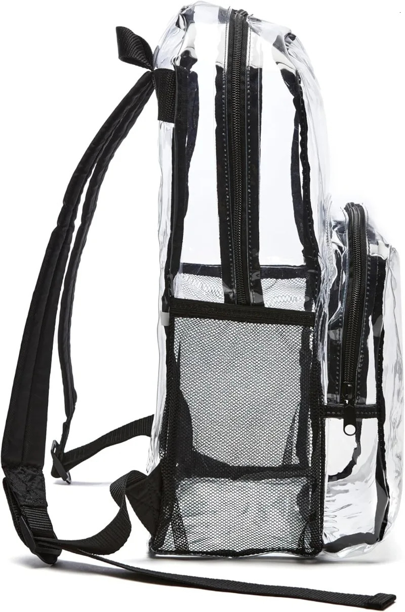 Ship from US Transparent School Backpack With WaterResistant PVC Plastic Material and Ruggedly Ruinforced Shoulder Straps Clear 250227FBB