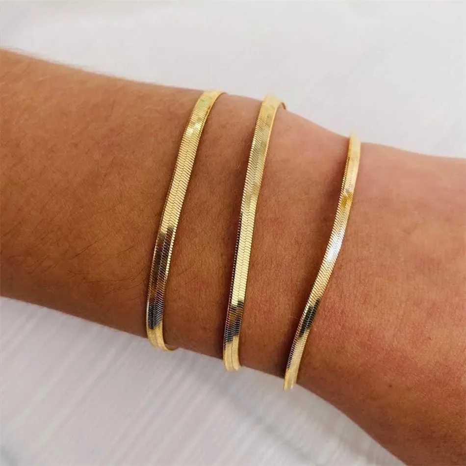 SUNIBI womens trend classic snake chain bracelet gold wide 2/3/4/5mm stainless steel chain bracelet used for womens jewelry gifts W250227