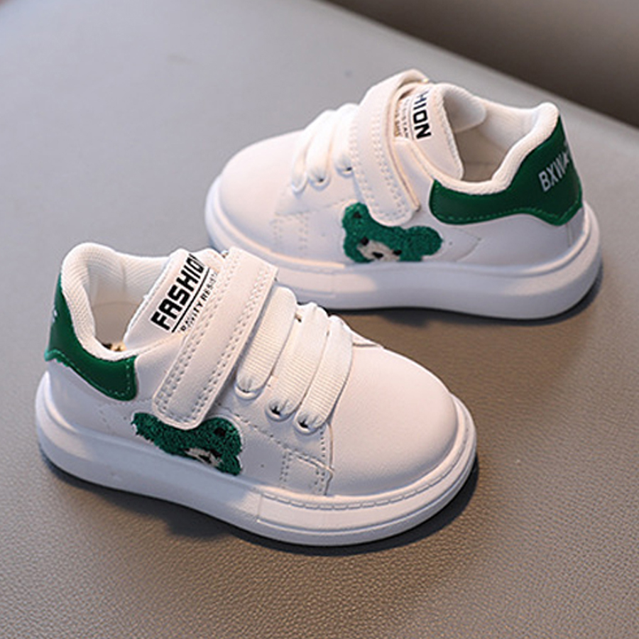 Baby Boys Girls Sneakers 1-6 Years Children Fashion Sports Shoes Leather Toddler Board Flat Bear Pattern Kids Shoes Sizes US5.5C-US12.5C 00098