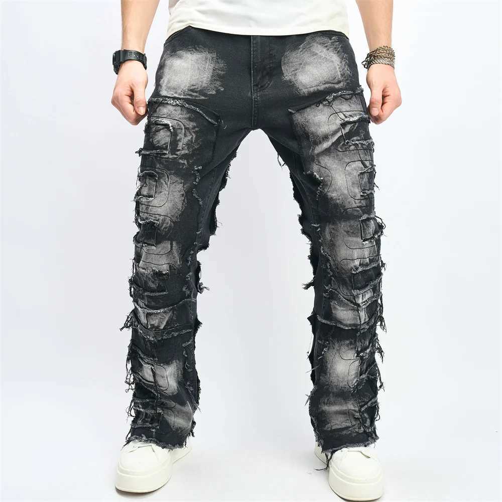 Denim Pants Men Ripped Distressed Washed Fashion Designer Male Denim Trousers Street Style Mens Slim Biker Jeans X250227