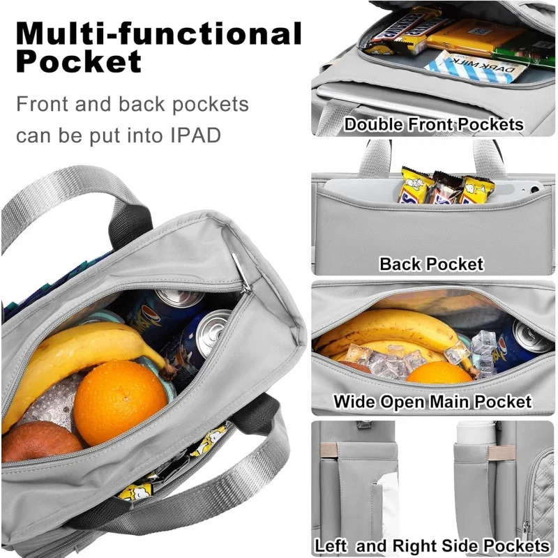 Ship from US Insulated lunch bag for women box type handbag work large leak proof cooler with detachable strap reusable advertisement 250227FBB