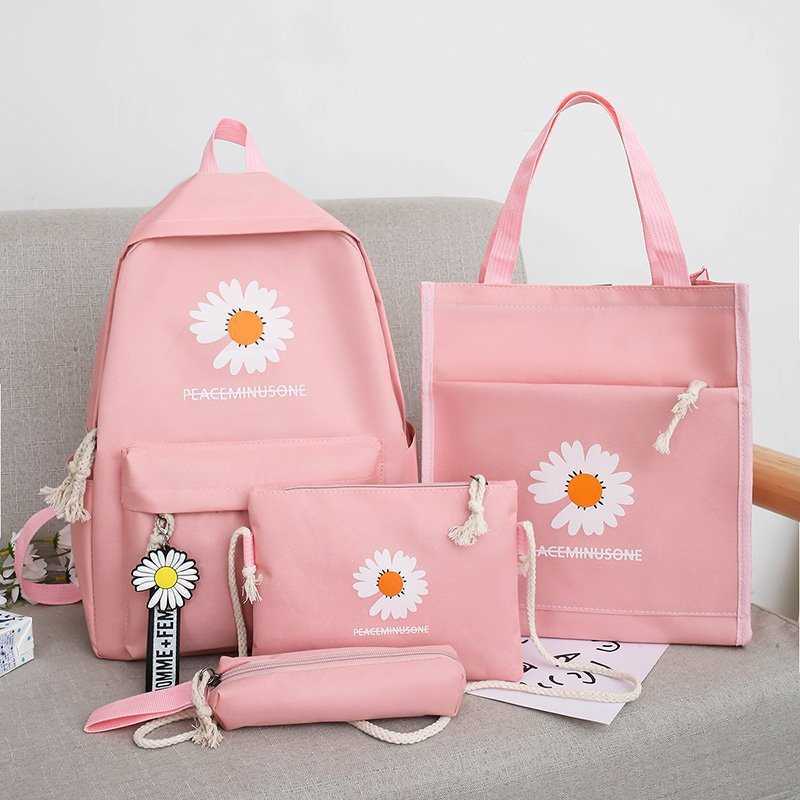 Junior High School Student Backpack Student Trend Large Capacity Four Piece Set Backpack Simple Backpack Lightweight For Girls Day Backpack Travel Bag