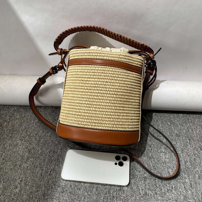 Drawstring Bucket Bags For Women Designer Handbags Purses 2025 New In Casual Straw Weave Beach Small Shoulder Crossbody