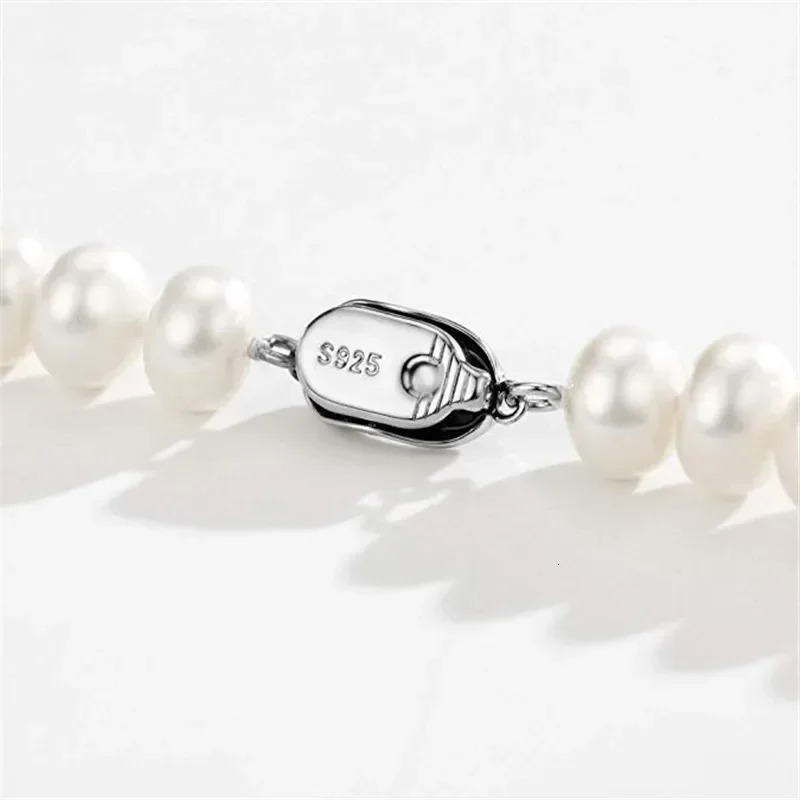Dainashi White 7-10mm Freshwater Cultured Pearl Strands Necklace Sterling Silver Fine Jewelry for Women Birthday Gift 250222