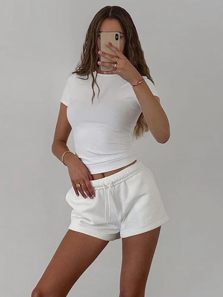 Spring Short Sleeve TShirt Women Solid Simple Casual Soft AllMatch Basic Crop Tops Tees Summer Fashion 250226