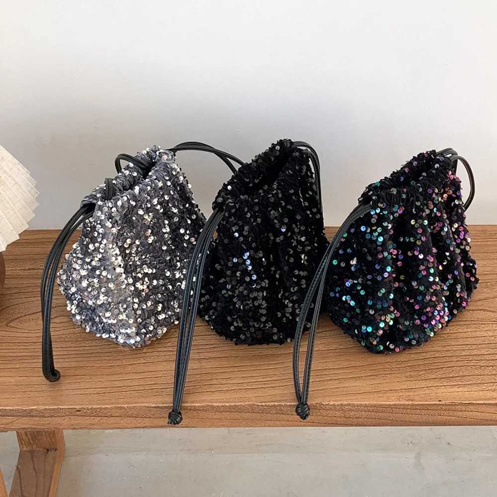 New Chic Sequined Shoulder Bags Fi Popular Bucket Bag Drstring Shing Crossbody Bag Designed Bags Bag Winter HandbagsXJ250227