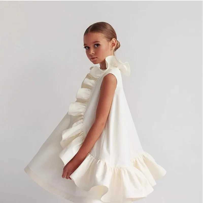 Girl's Dresses Kids Princess Dresses for Girls Sleeveless Vest Children White Leaf Ball Gown Birthday Wedding Frock Baby Baptism Boutique Dress Y