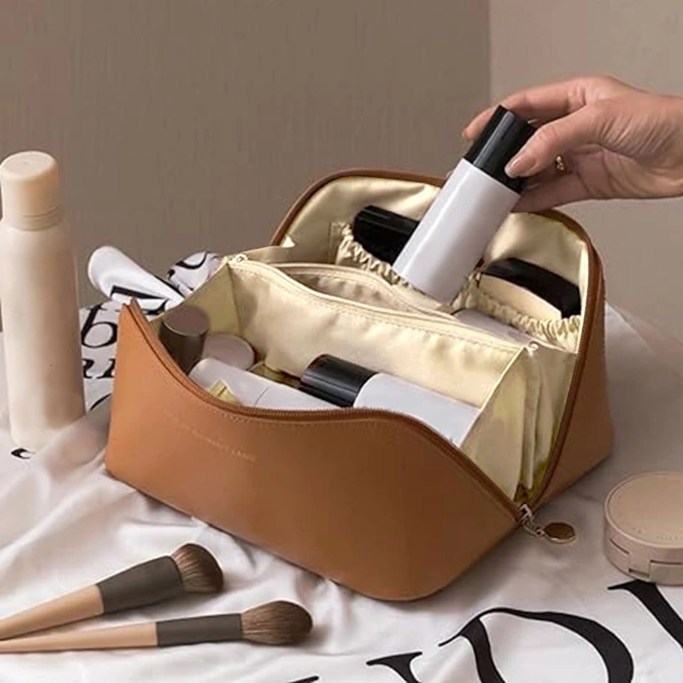 Ship from US 1pc Large Portable Capacity Cosmetic Bag For Women MakeupTravel PU Leather Skincare Toiletry BagMakeup Organizer 250227FBB