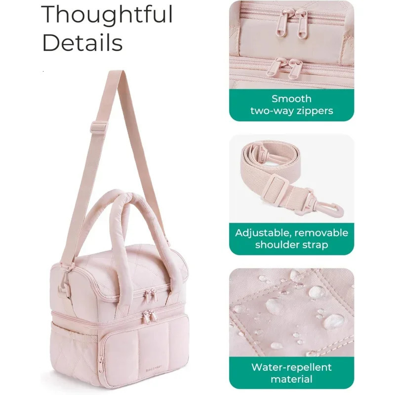 Ship from US Womens lunch bag doublelayer insulated box bedding and puff handbag leak proof durable reusable large cooler Fo 250227FBB