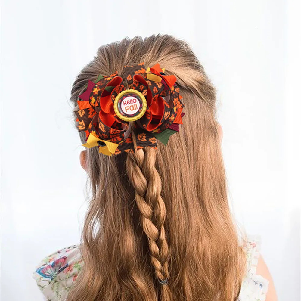 Free delivery of 30 autumn pumpkin hair bow clips maple leaf hair clips childrens and girls hair accessories 250227