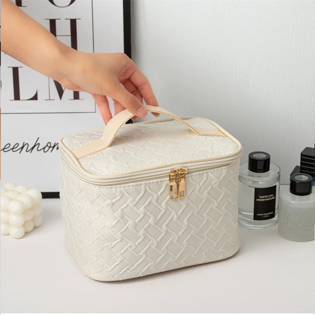 Ship from US Premium Large capacity Portable Travel Makeup Bag Multifunctional Cosmetic Organizer Stainresistant Handheld Square 250227FBB