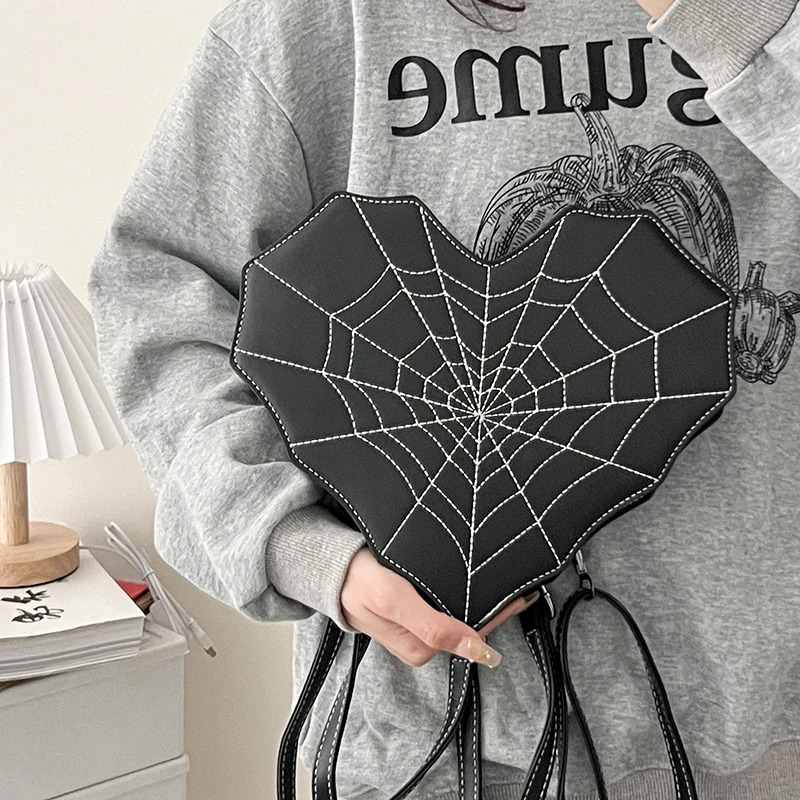 Ship from US Gothic womens shoulder bag Halloween girl PU leather backpack Cobweb cross body handbag 250227FBB