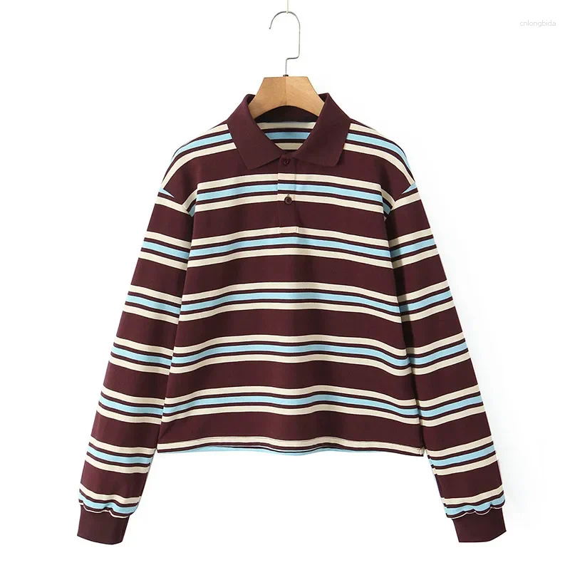 Women's T Shirts Fashion Stripe T-shirt Casual Long Sleeve Female All Match Polo Shirt 2025 Spring Ladies Loose Tops High Street