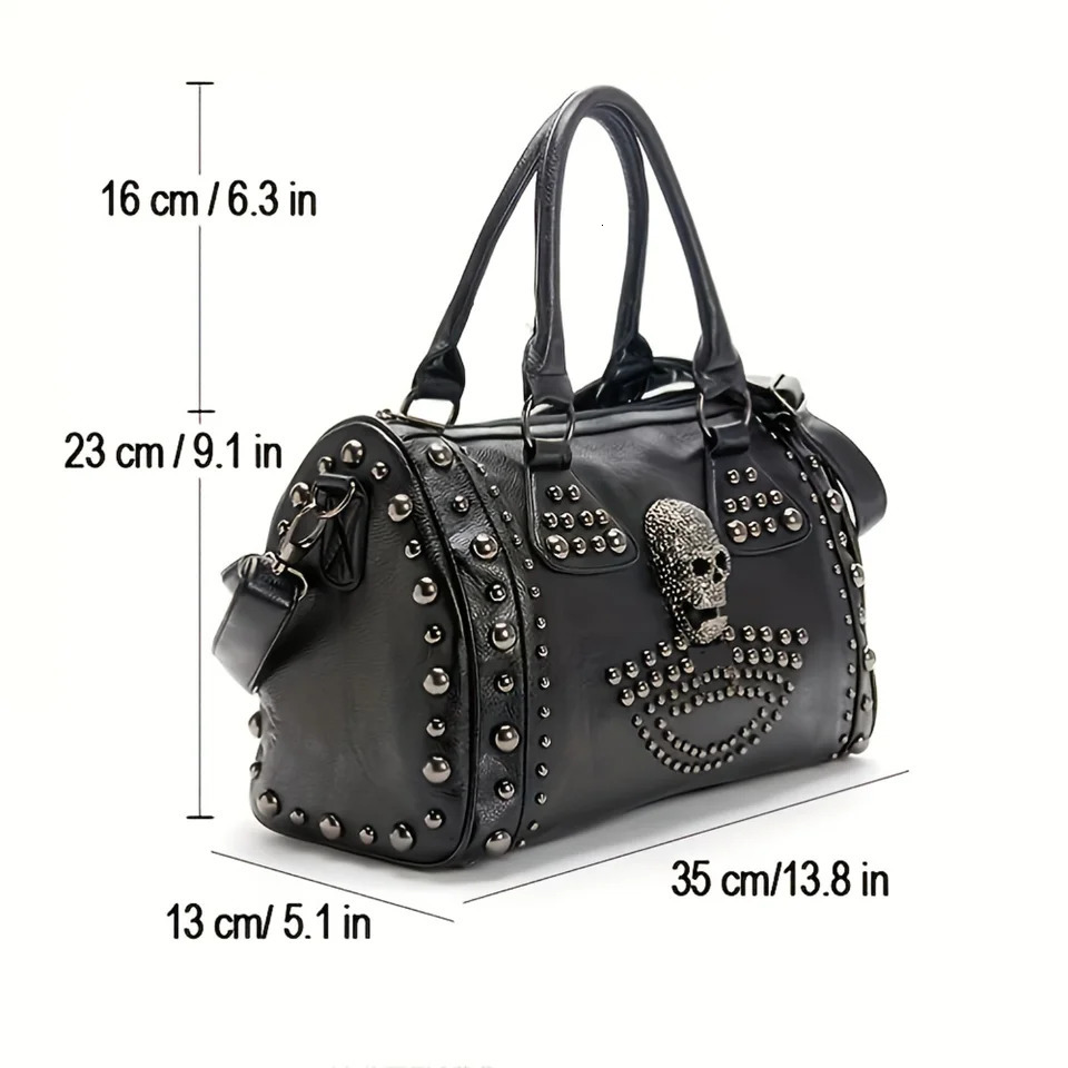 Ship from US Dark Enchantment Skull Tote Bag Steampunk Studs Boston Style Gothic Chic Top Handle Crossbody 250227FBB