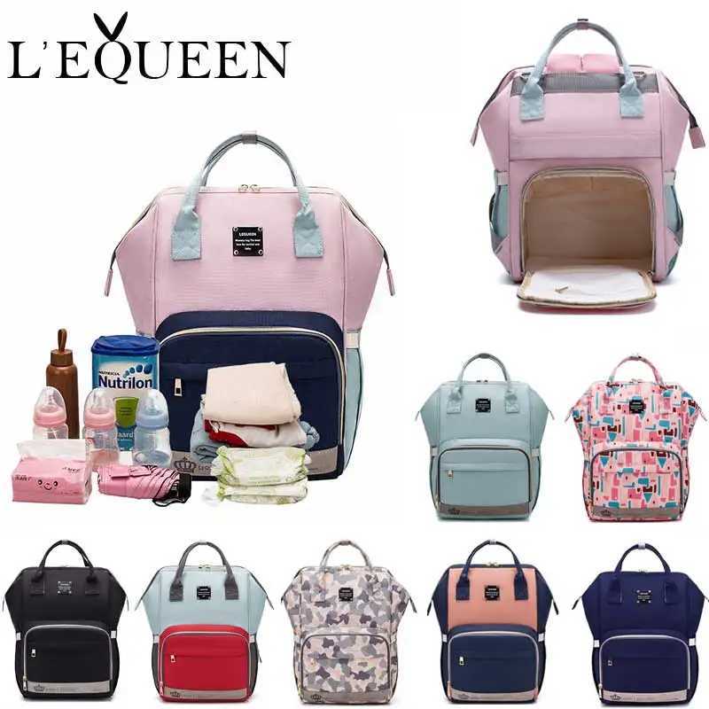Diaper Bags Lequeen Fashion Mummy Maternity Nappy Bag Brand Large Capacity Baby Bag Travel Backpack Designer Nursing Bag for Baby Care Y250227XAP2