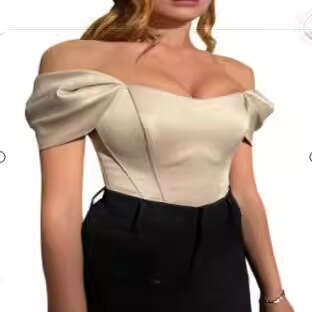 fishbone waist cinched strapless vest, European and American color Ding one shoulder top, women's summer 2025 new casual versatile fashion clothi