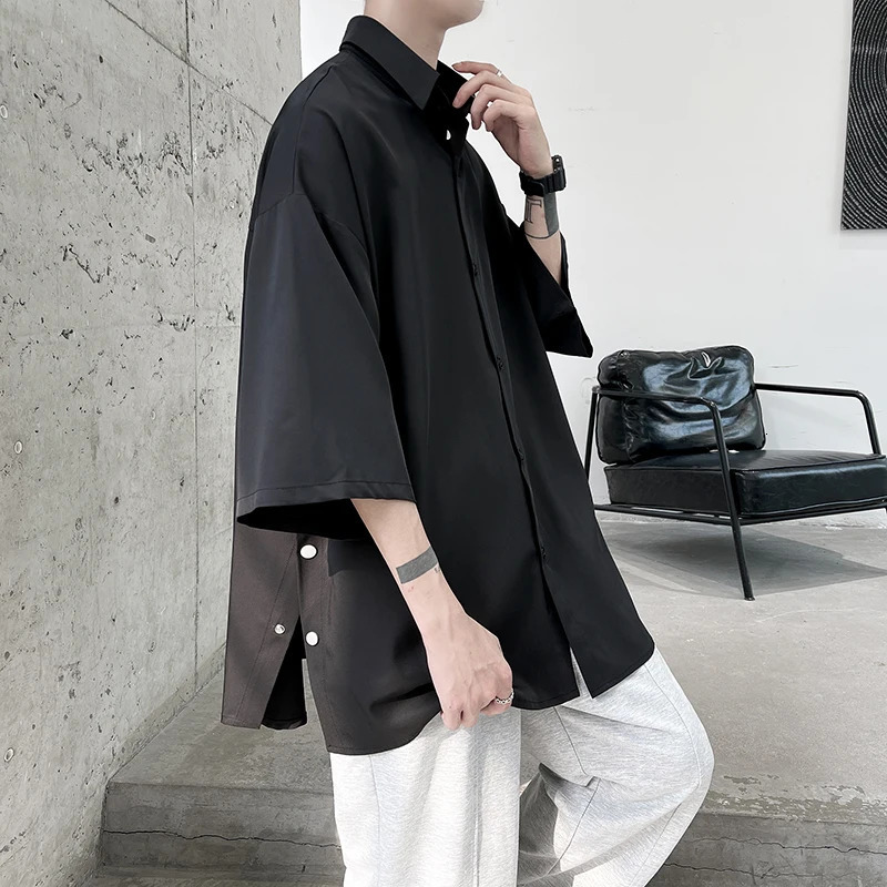 Summer Short Sleeved Shirt Men Oversized Fashion Social Mens Black Dress Shirt Korean Loose Casual Shirt Mens White Shirt M-3XL 250224