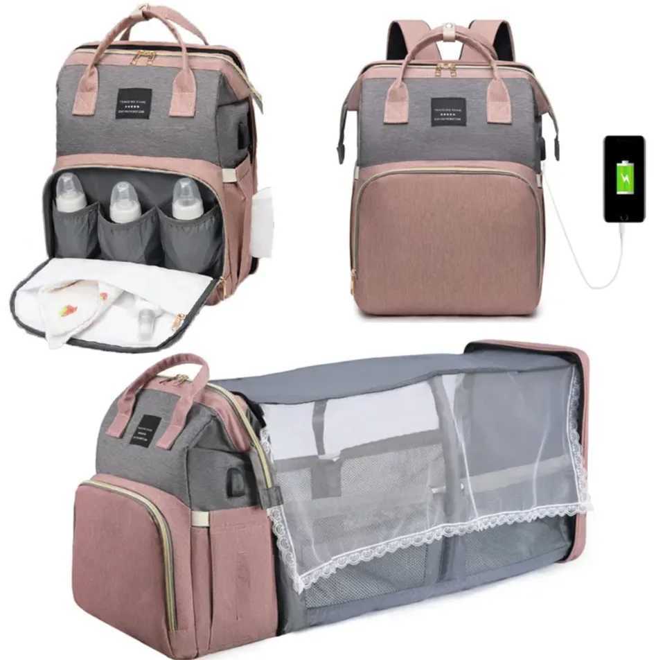 Diaper Bags Folding Mommy Bag Lightweight Portable Folding Crib Bed Large-capacity Baby Backpack Female Mommy Mummy Bag Outting Bag Y25022733O6