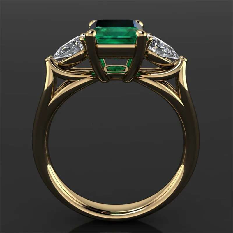 14k Gold color Green Women Bague Diamant Bizuteria Anillos De Pure Emerald Gemstone Ring for Females