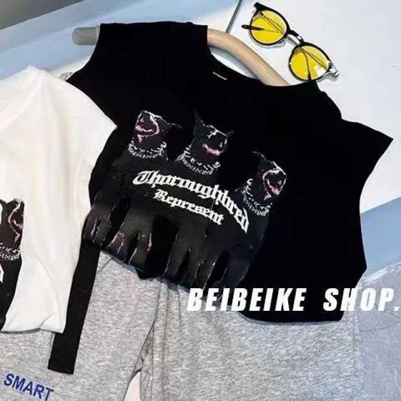 T-shirts Cotton childrens vest boys and babies summer outfits girls sleeveless t-shirt big childrens cartoon printed top summer clothesY250227FYPS