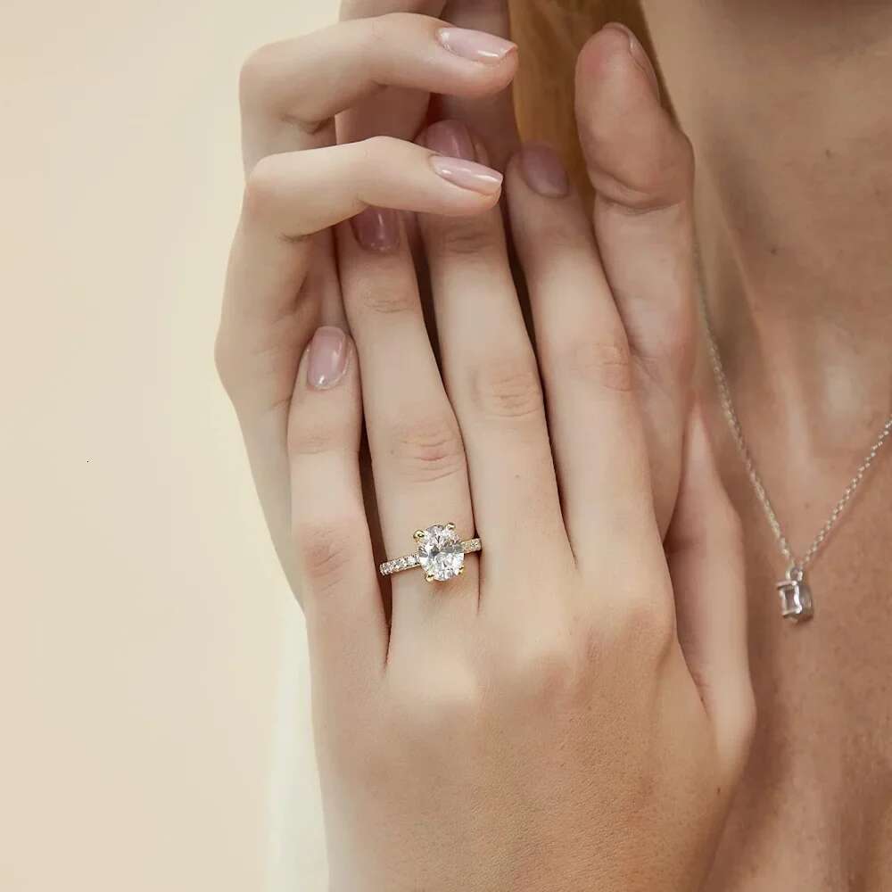 Trumium 3ct Official Sterg Sier Engagement For Women Oval Cut Cubic Zircon Wedding Promise Rings Fine Jewelry