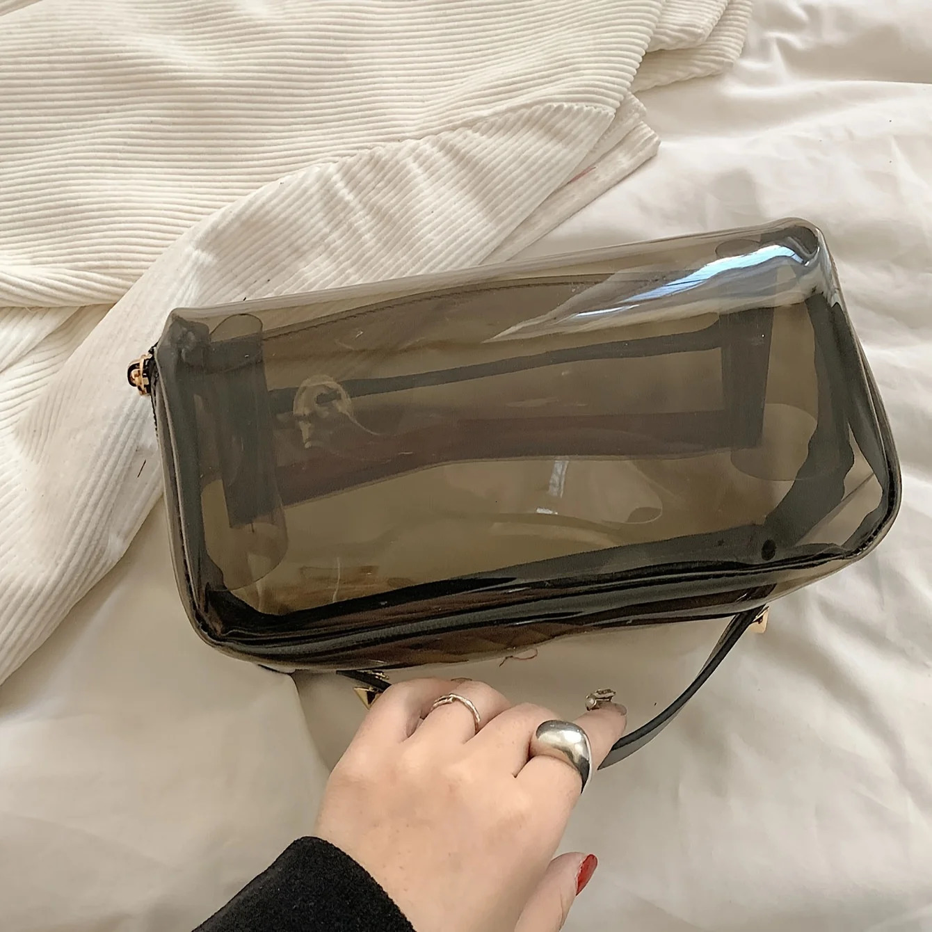 Ship from US Transparent Makeup Bag with Handle Portable Organizer Travel Toilet Box 250227FBB