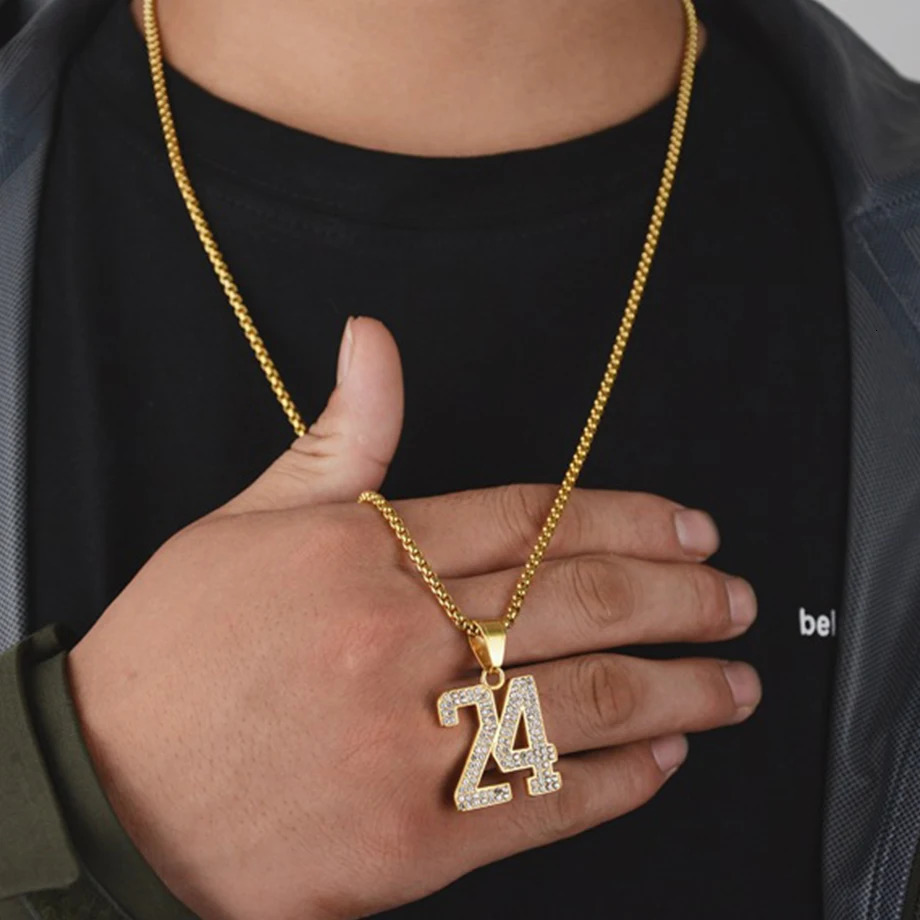 Hip Hop Iced Out Letter 24 Basketball Pendant Necklace For Women Men Gold Color Stainless Steel Chains Hiphop American Jewelry 250227