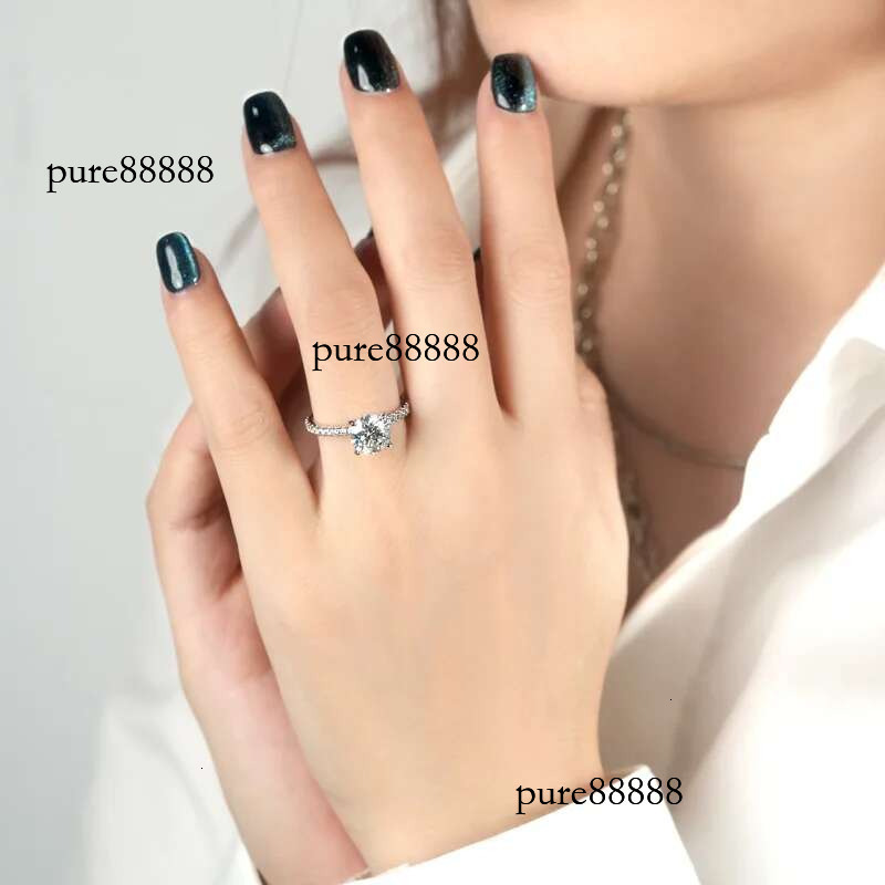 Anziw Solitaire 2ct Moissanite Dia Ring Sterg Sliver Sparking Wedding Promise Finger Rings for Women GRA Certificate