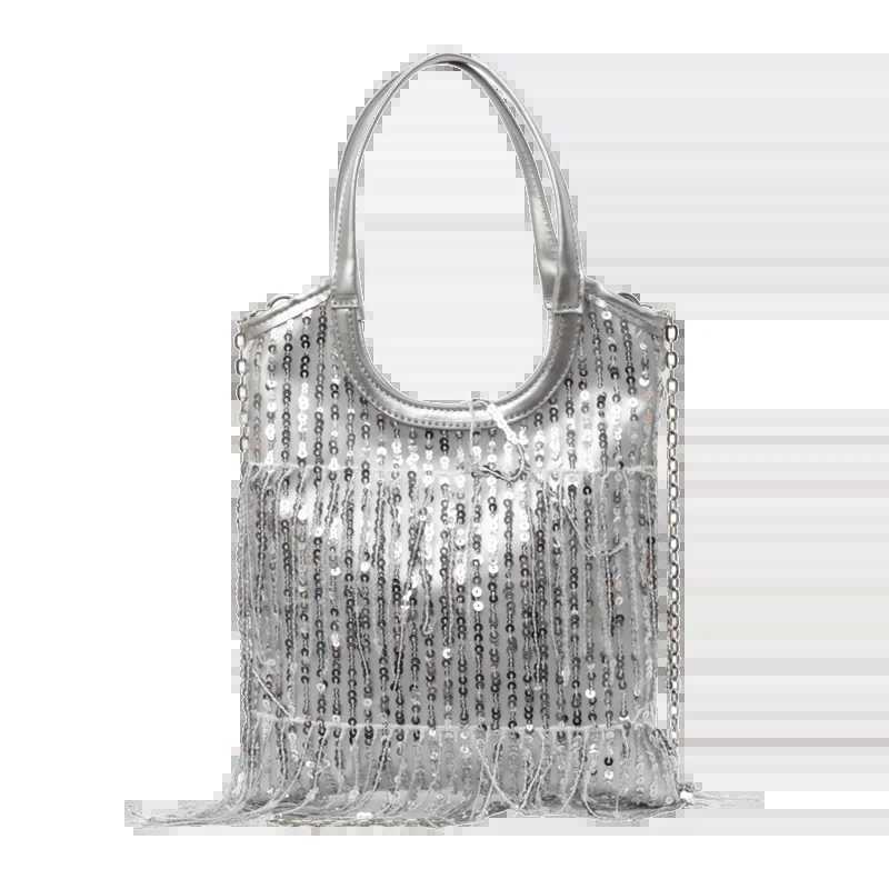Super Cool Tassel Chains Square Shoulder and Crossbody Bags Hasp Sequined Exquisite Shine Party Handbags for Women 2024 Hot SaleXJ250227