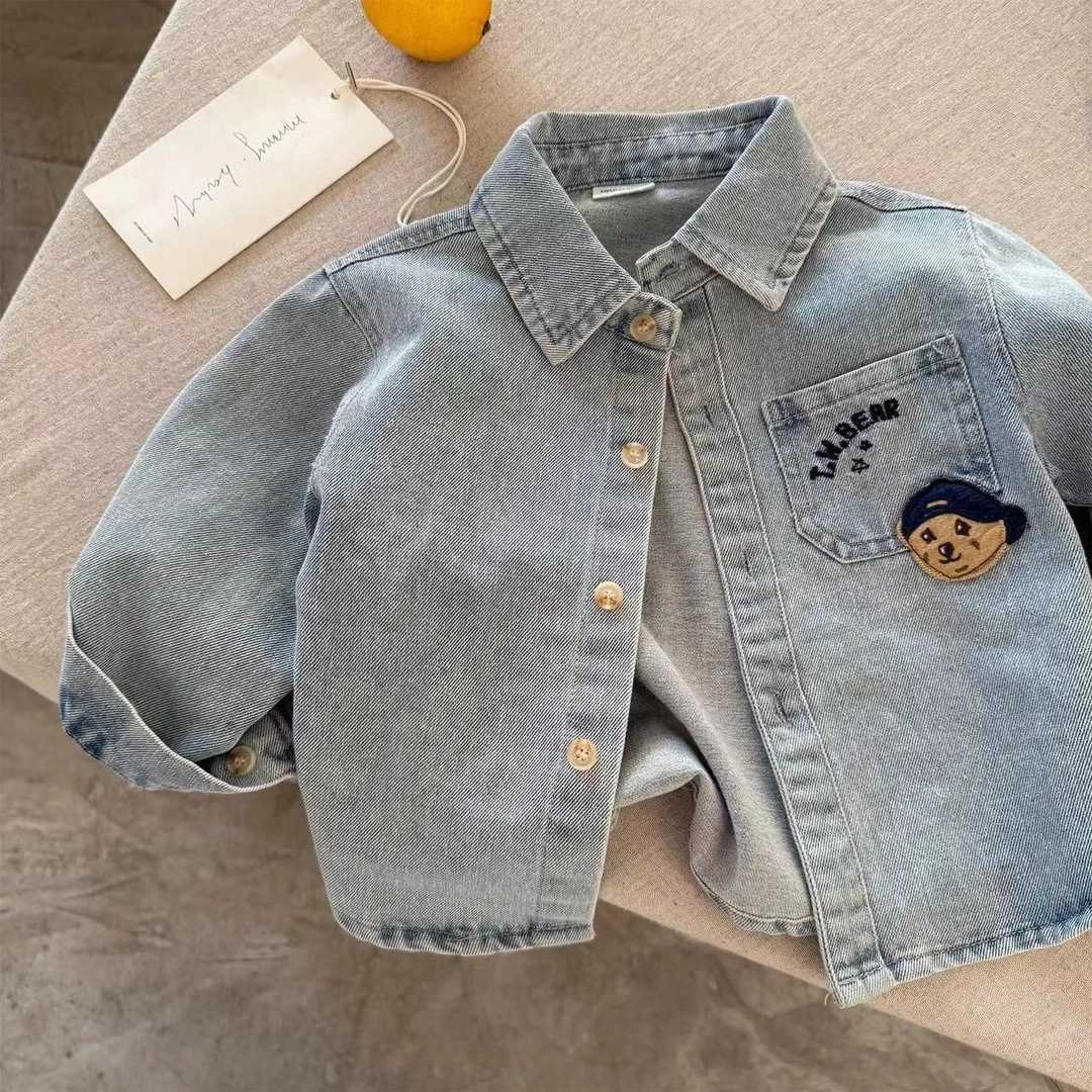 Jackets Childrens Shirt 2025 Spring New Product Mens and Womens Clothing Embroidered Bear Shirt Baby Cowboy Shirt Coat Trendy StyleY250227Z4PC