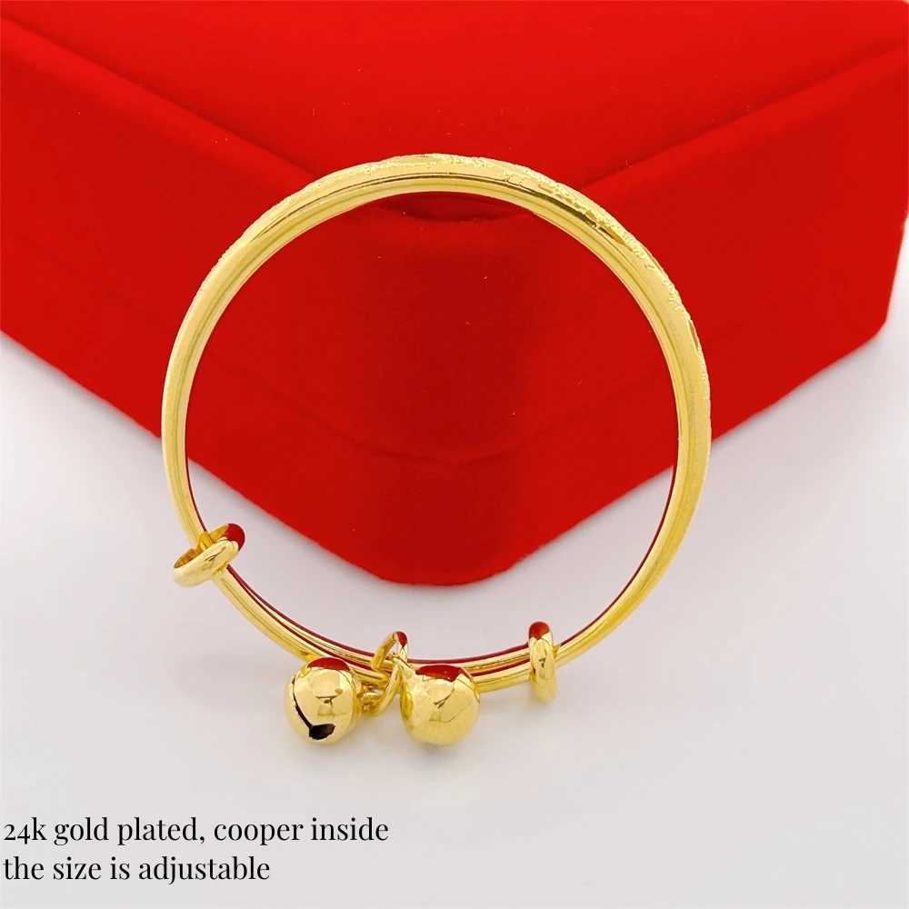 Stainl Steel Bell Bangles for Kids Girls Gold Color Rain Star Smooth Bracelets Size Adjustable Babies Jewelry Accories W250227