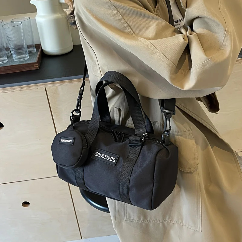 Ship from US Trendy Small Boston Handbag Outdoor Sport Crossbody Bag Versatile Cylinder Bucket With Round Coin Purse 250227FBB