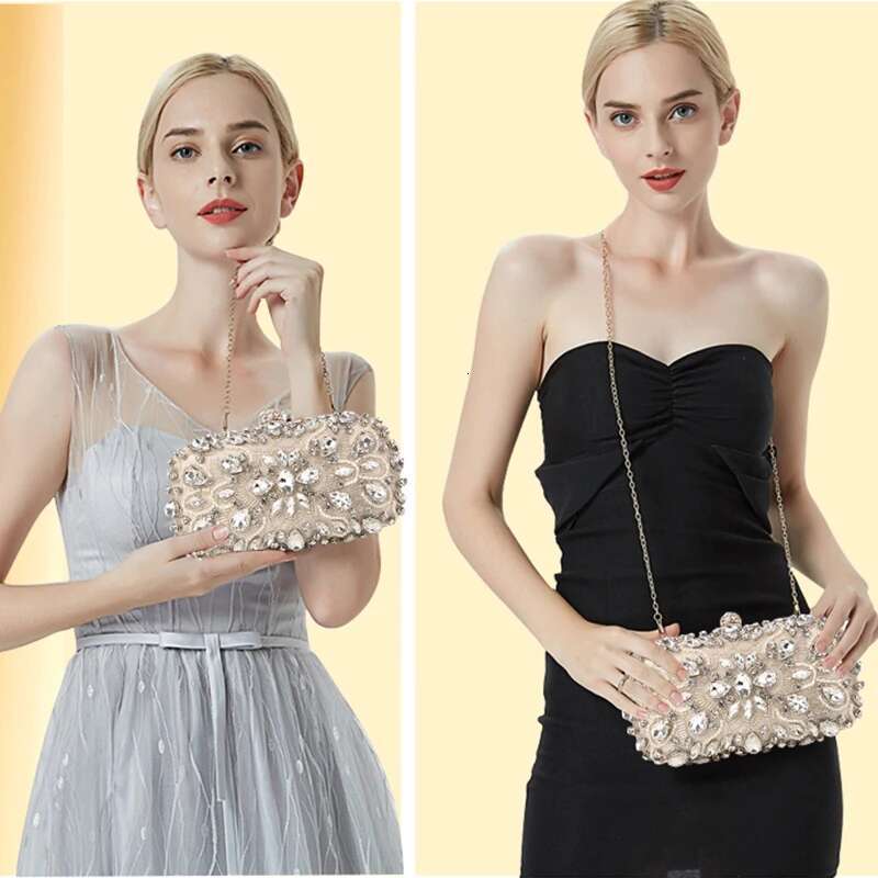 Women's Evening Clutch Bag Party Purse Wedding Clutches For Bridal Exquisite Crystal Ladies Handbag Apricot Sier Wallet
