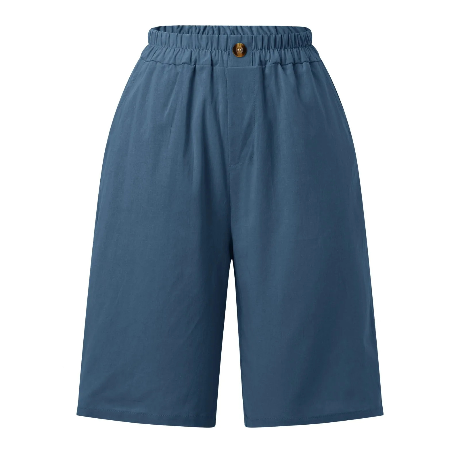 Women Bermuda Shorts Elastic Waist Solid Color Summer Shorts Casual Pocket Button Loose Joggers Y2k Streetwear Wide Leg Pants 250227